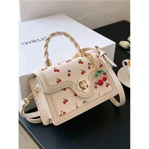 Cute Cherry Pu Tote Bag With Versatile Square Shape